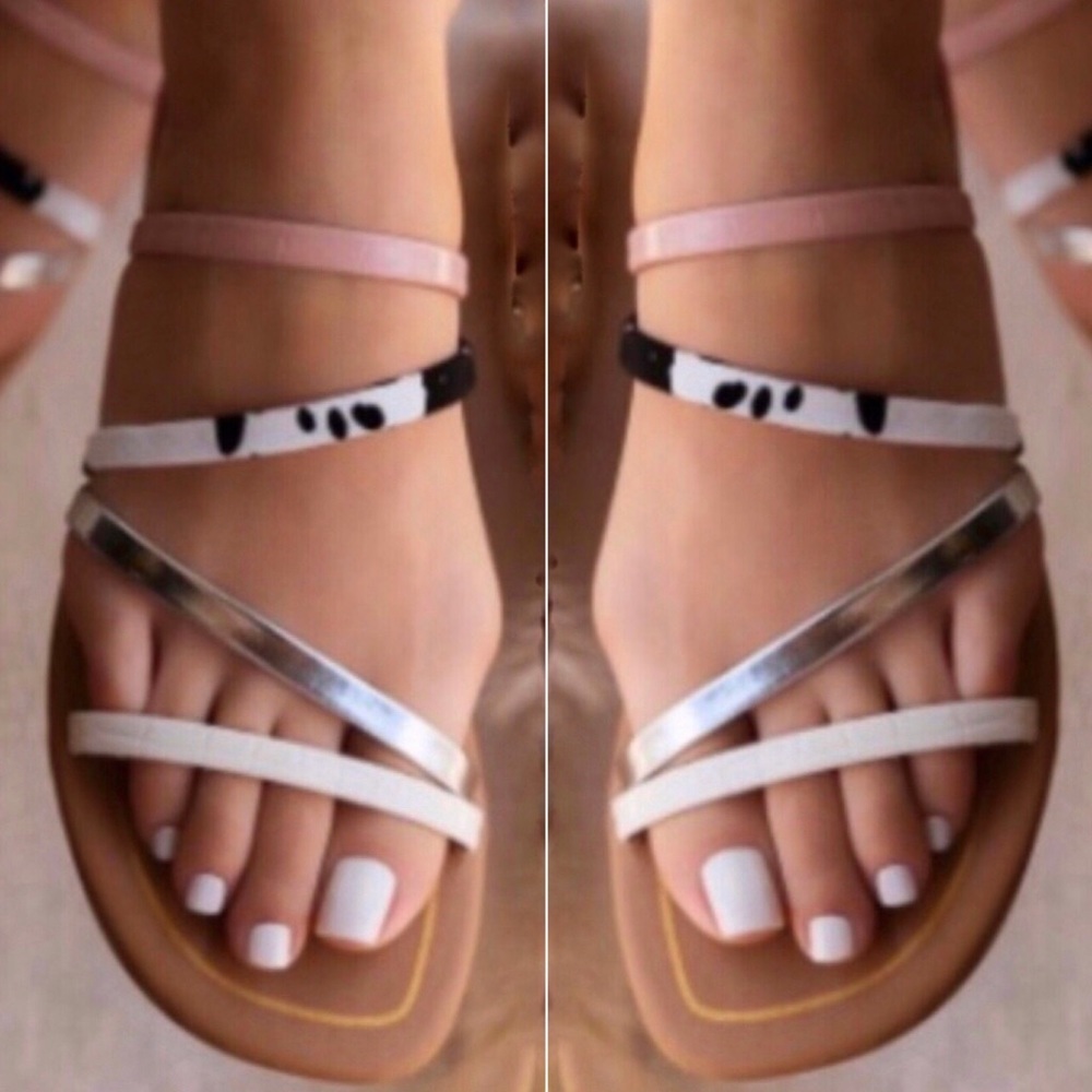 Multi Color Strappy Sandal Slides - image 1